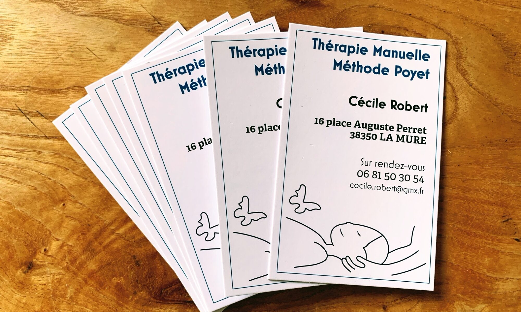 cartes de visite pour Cécile Robert, Osteo therapie energetique Methode Poyet et Somatopathie, à 38350 La Mure.